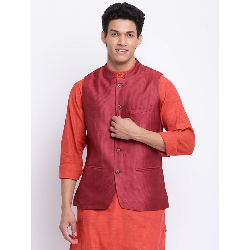 Fabindia Maroon Viscose Silk Dobby Jackets (XS)