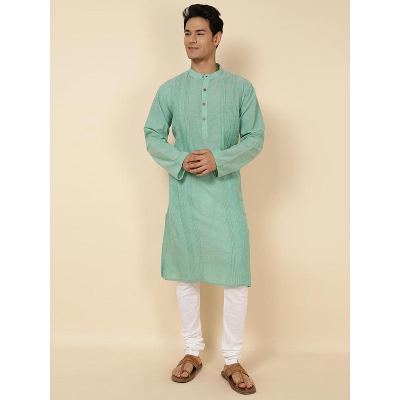 Fabindia Green Cotton Woven Long Kurta (L)