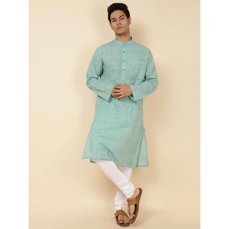 Fabindia Green Cotton Woven Slim Fit Long Kurta (S)