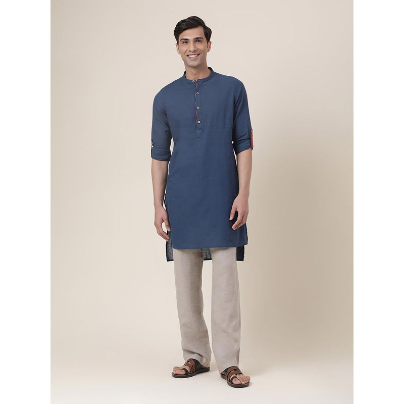 Fabindia Navy Blue Cotton Slim Fit Long Kurta (XS)