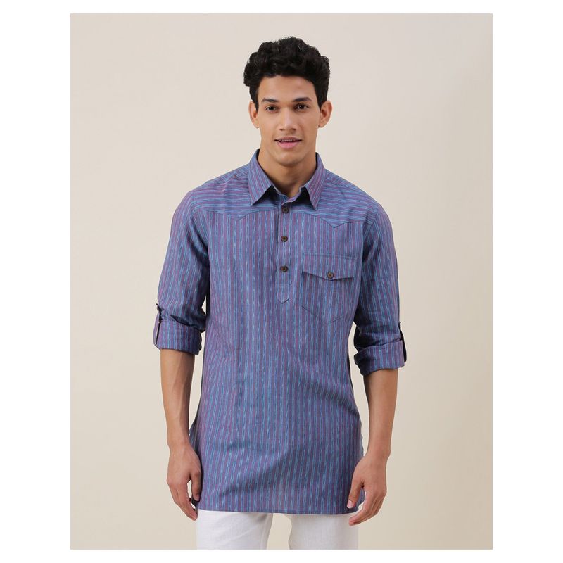 Fabindia Blue Cotton Slim Fit Short Kurta (XS)