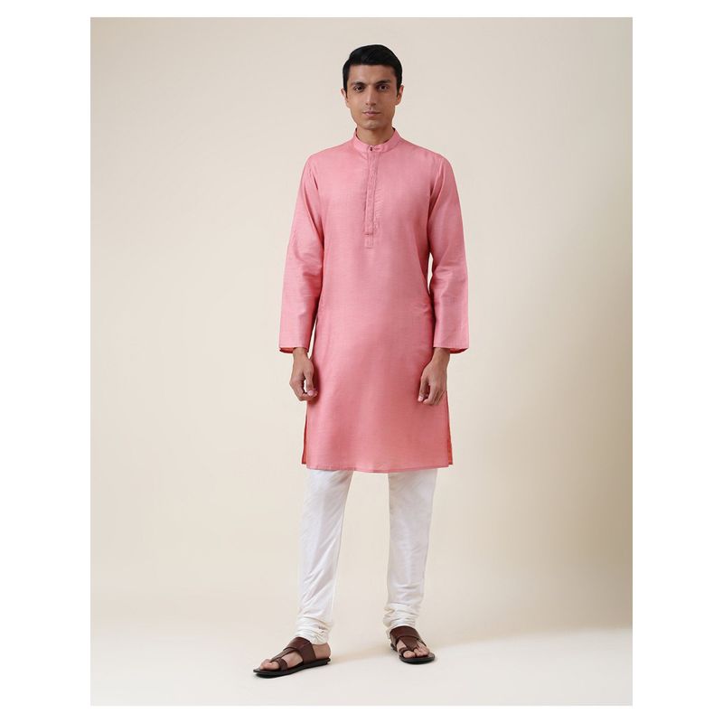 Fabindia Pink Silk Long Kurta Slim Fit (XS)