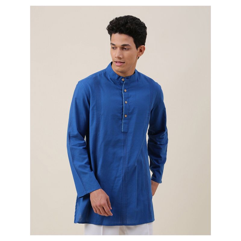 Fabindia Blue Cotton Pintucks Short Kurta (XS)