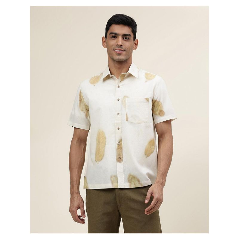 Fabindia White Cotton Printed Straight Fit Shirt (2XL)