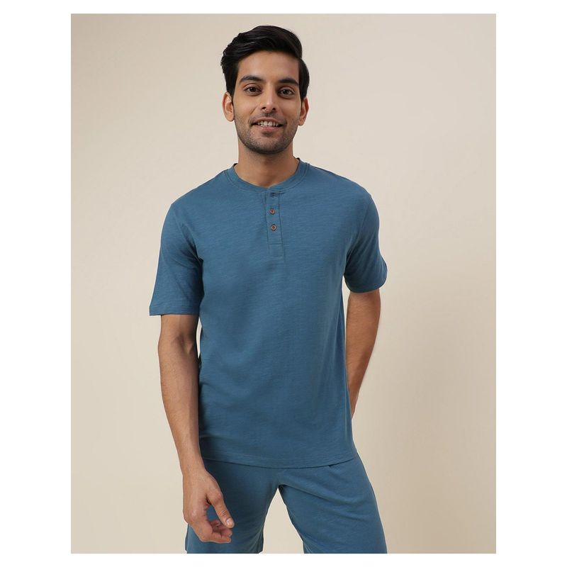Fabindia Blue Organic Cotton Knit Tee (XS)