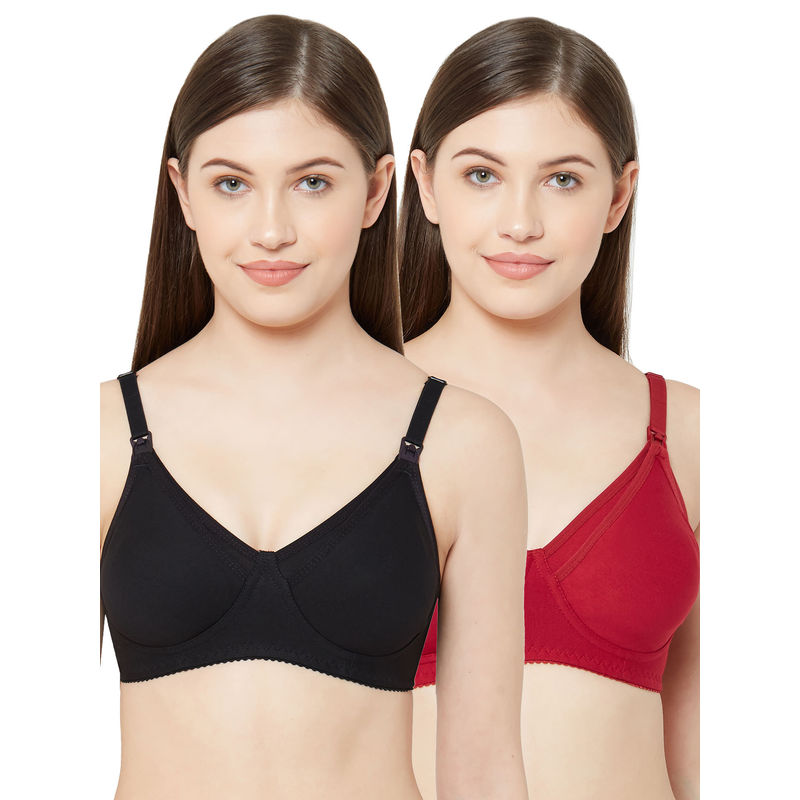 Juliet Womens Non Padded Non Wired Feeding Bra Combo Mold Feed Black Maroon (40C)