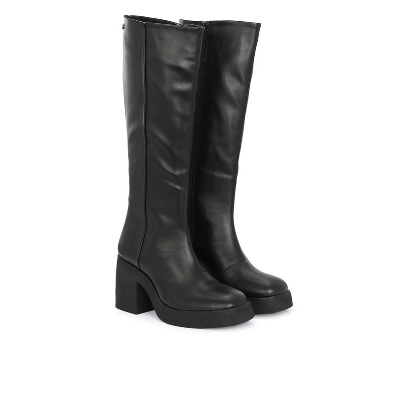 Delize Womens Black Solid High Heel Knee Casual Boots (UK 3)