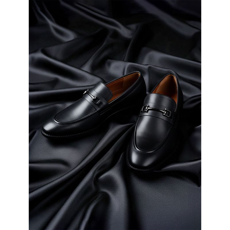 Louis Stitch Men Jet Black Formal Slip On Moccasin Shoes (UK 8)