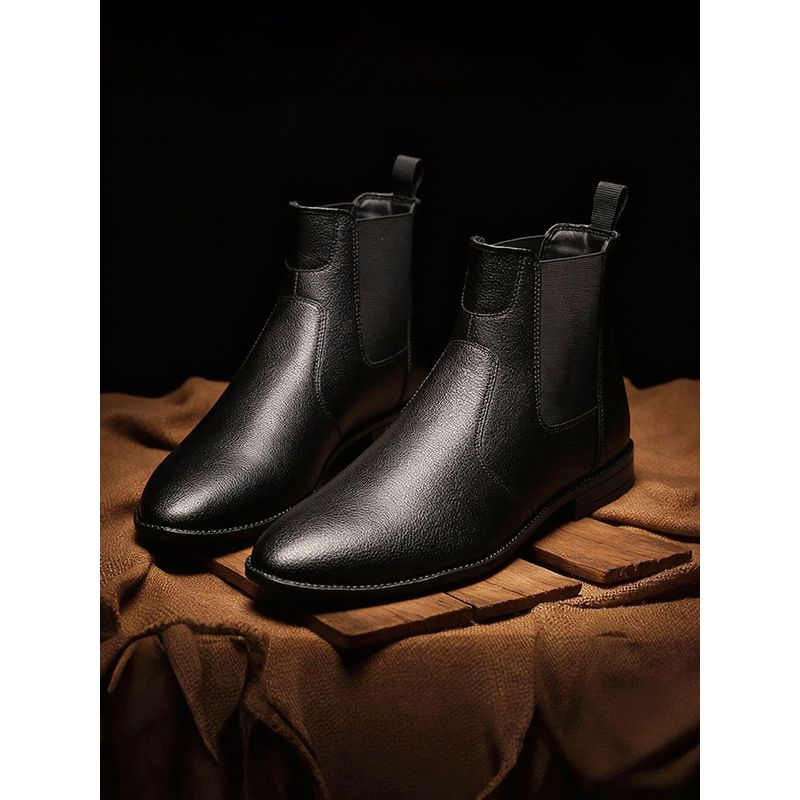 Louis Stitch Men Obsidian Black Mid-Top Slip-On Chelsea Boots (UK 8)