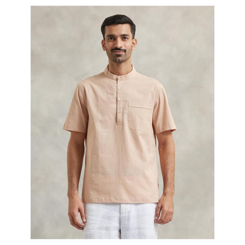 Fabindia Beige Cotton Mid Placket Shirt (M)