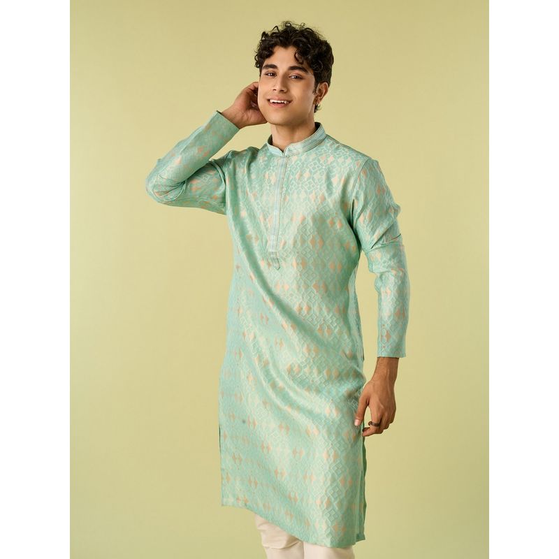 Diwas by Manyavar Aqua Art Silk Woven Kurta (M)