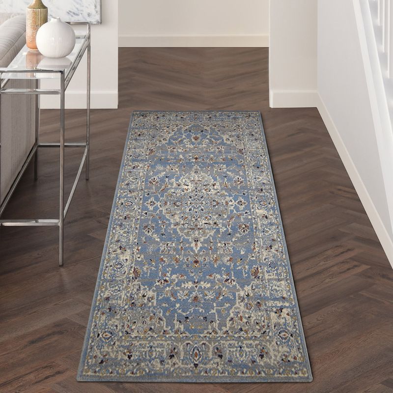 OBSESSIONS Anti-Static Machine Made Polyester Bedside Runner, L Blue and Beige (2 x 5 Feet)