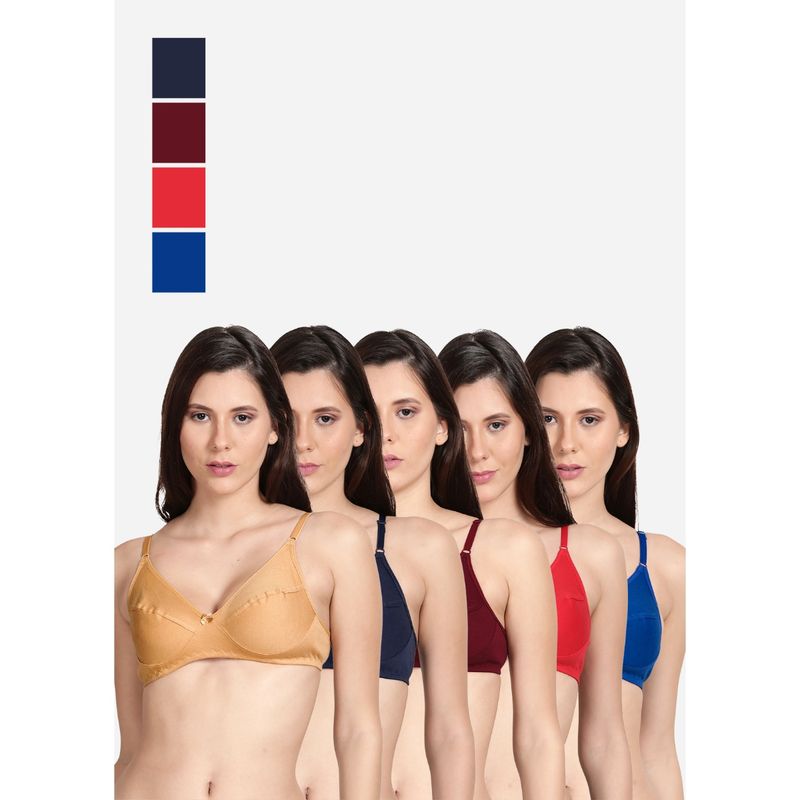 Shyaway Shyle Non Padded Seamed Everyday Bra Multicolor (Pack of 5) (32B)