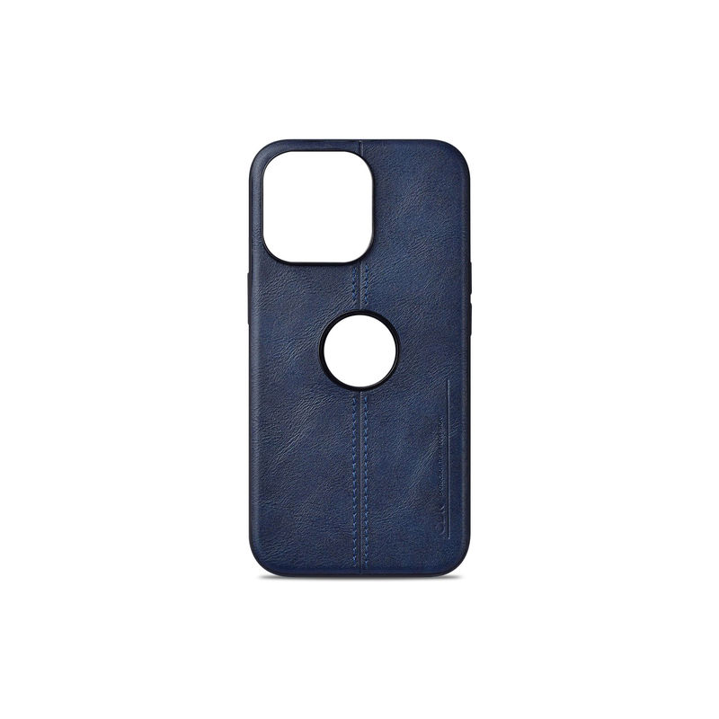 Treemoda Premium Navy Blue Leather Logo Cut Case (iPhone 15 Pro)