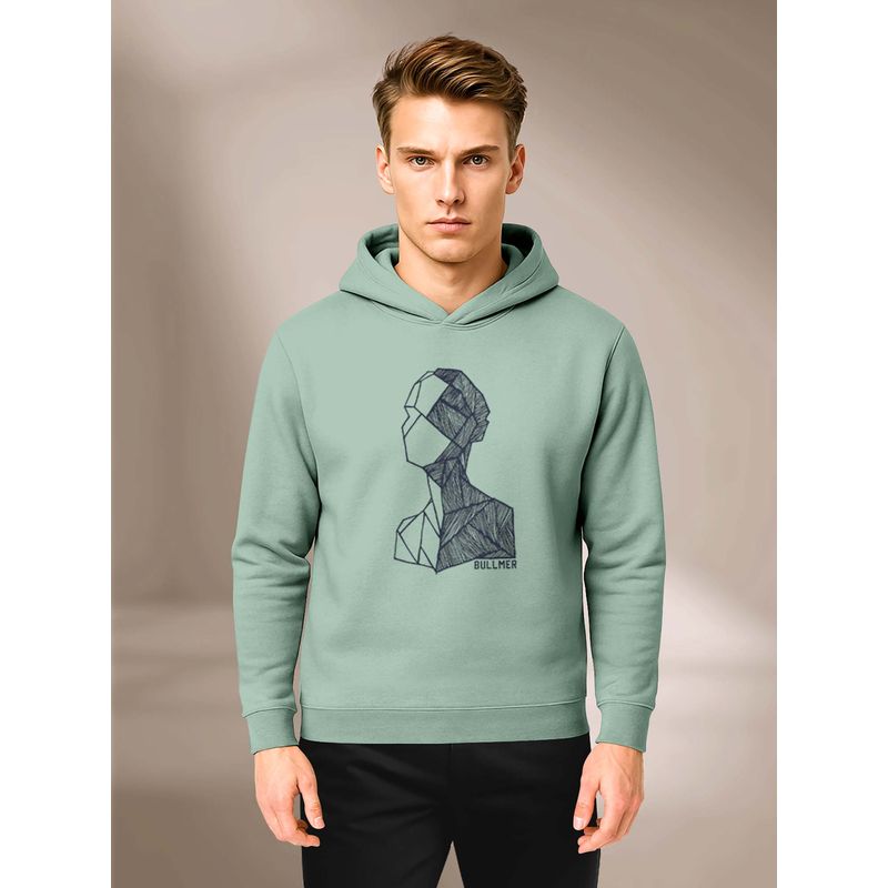 BULLMER Sea Green Trendy Cotton Blend Hoodie (S)