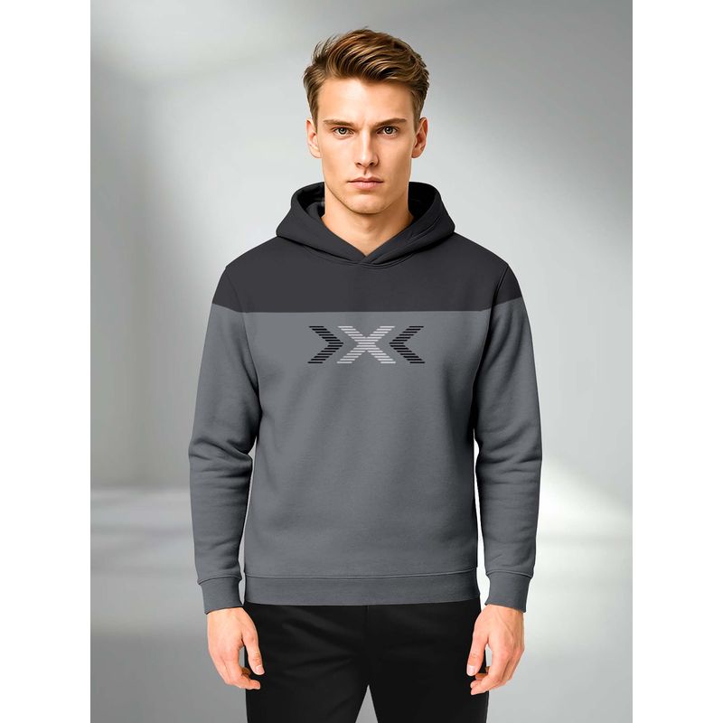 BULLMER Grey Trendy Cotton Blend Hoodie (L)