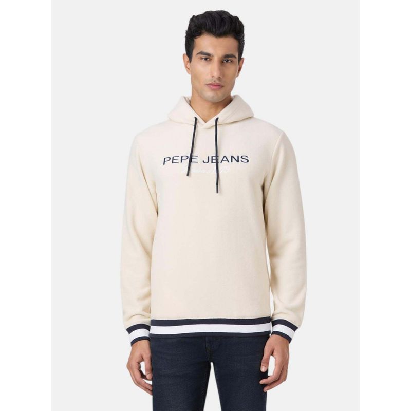 Pepe Jeans Off White Full Sleeves Hoodie (S)
