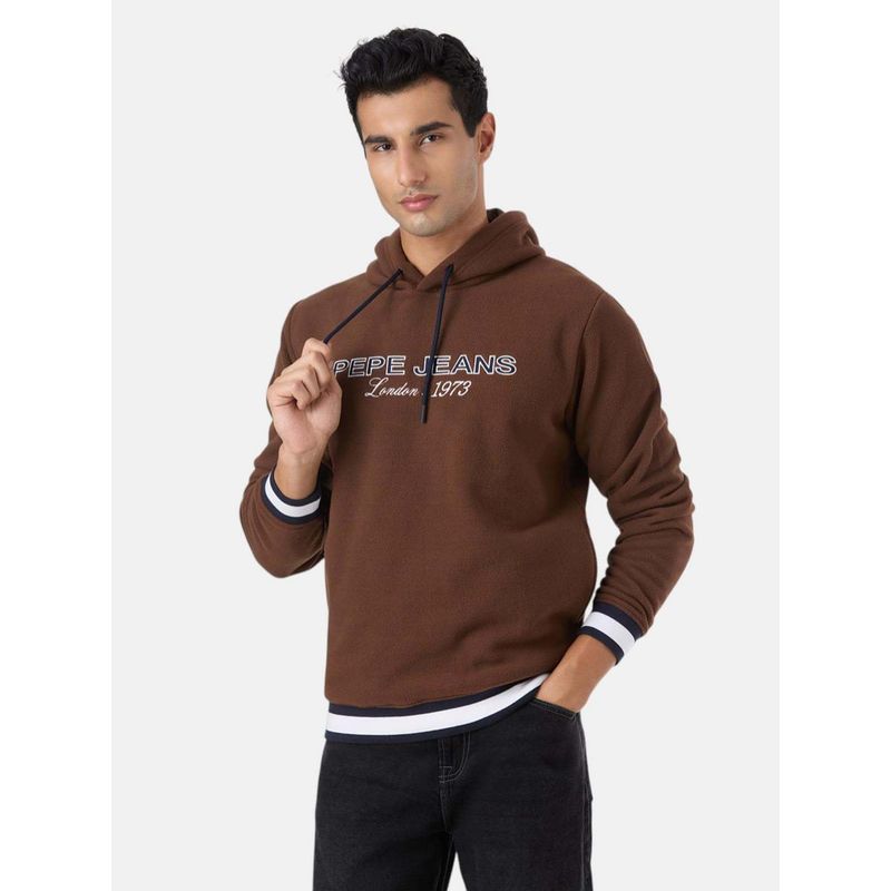 Pepe Jeans Brown Full Sleeves Hoodie (XL)