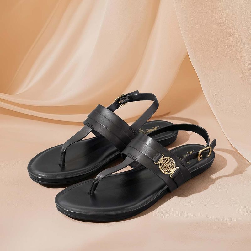 U.S. POLO ASSN. Women Ivy Black Sandals (UK 4)