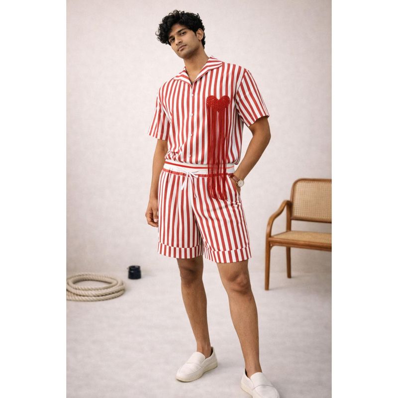 Muvazo Stripey Love Cotton Satin Co-Ord Set (L)