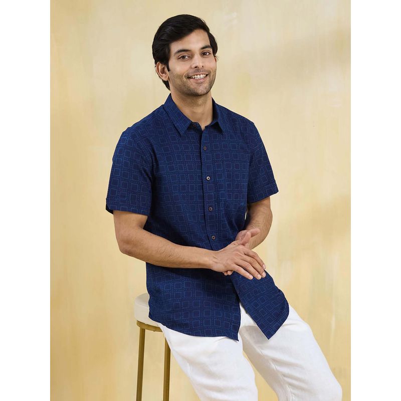 Fabindia Indigo Printed Comfortable Fit Shirt (S)