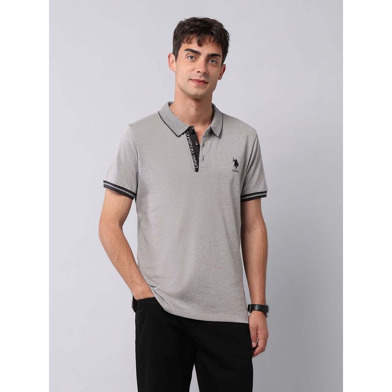 U.S. Polo Assn. Denim Co. Grey Self Design Slim Fit T-Shirt (S)