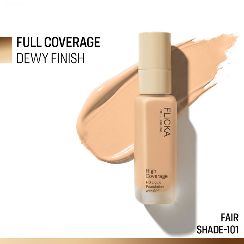 FLiCKA Pro HD Liquid Foundation High Coverage Dewy Finish SPF 16Hr Long Wear - Shade 101 Fair