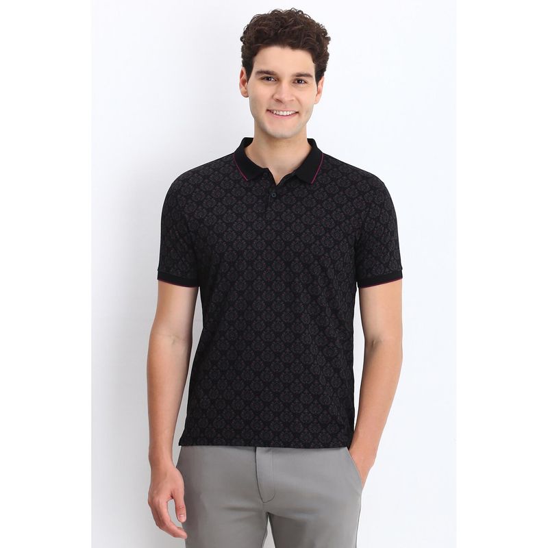 Allen Solly Men Black Print Polo T-Shirt (XL)