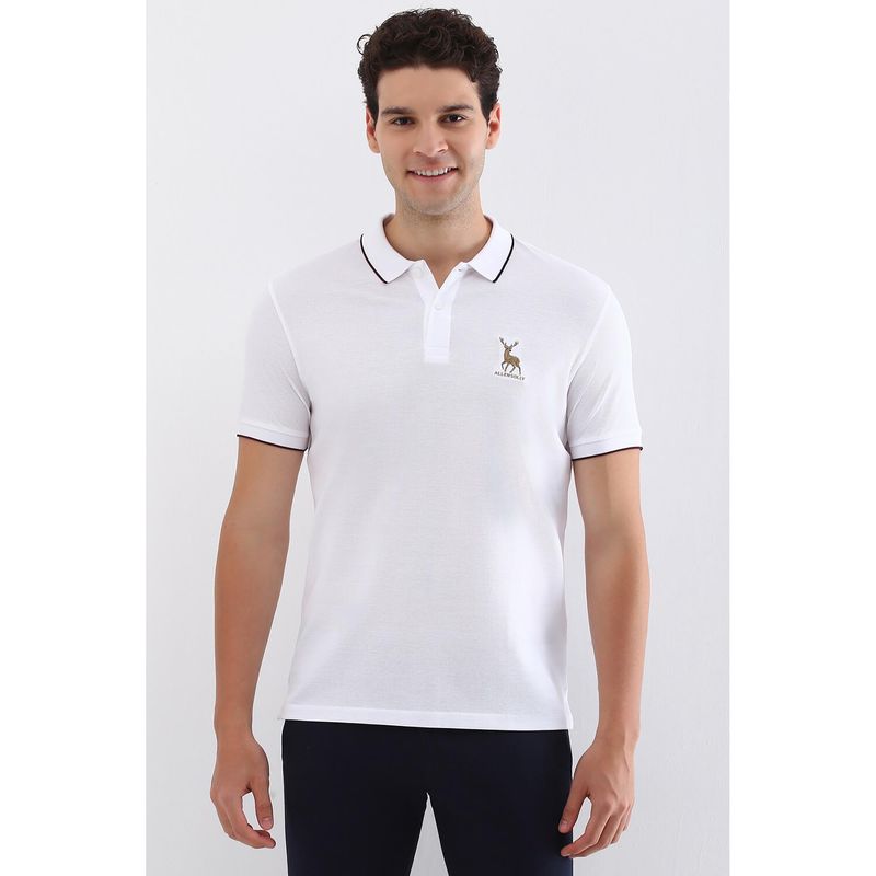 Allen Solly Men White Textured Polo T-Shirt (S)