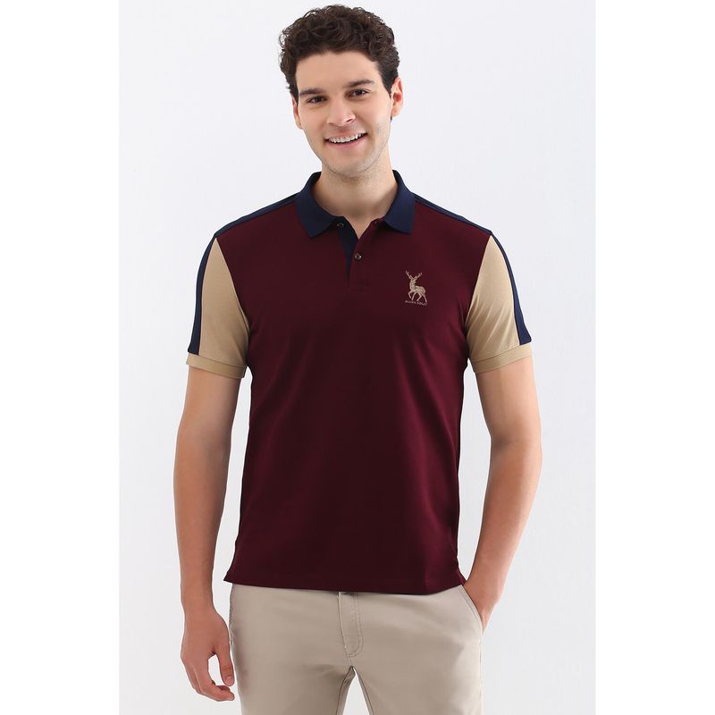 Allen Solly Men Maroon Colorblock Polo T-Shirt (S)