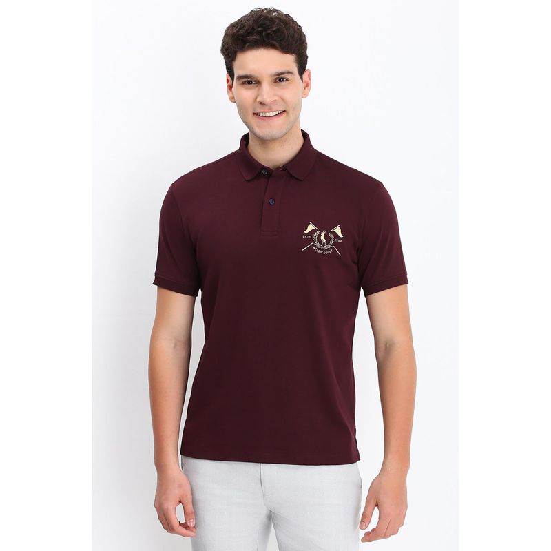 Allen Solly Men Maroon Embroidered Polo T-Shirt (L)