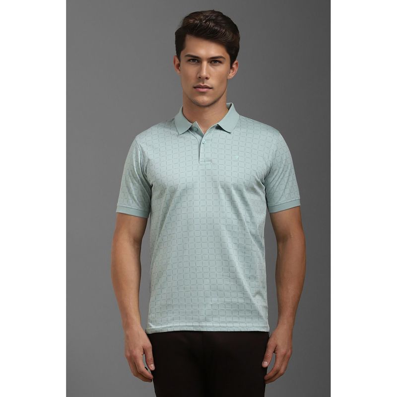 Louis Philippe Men Green Check Polo T-Shirt (L)
