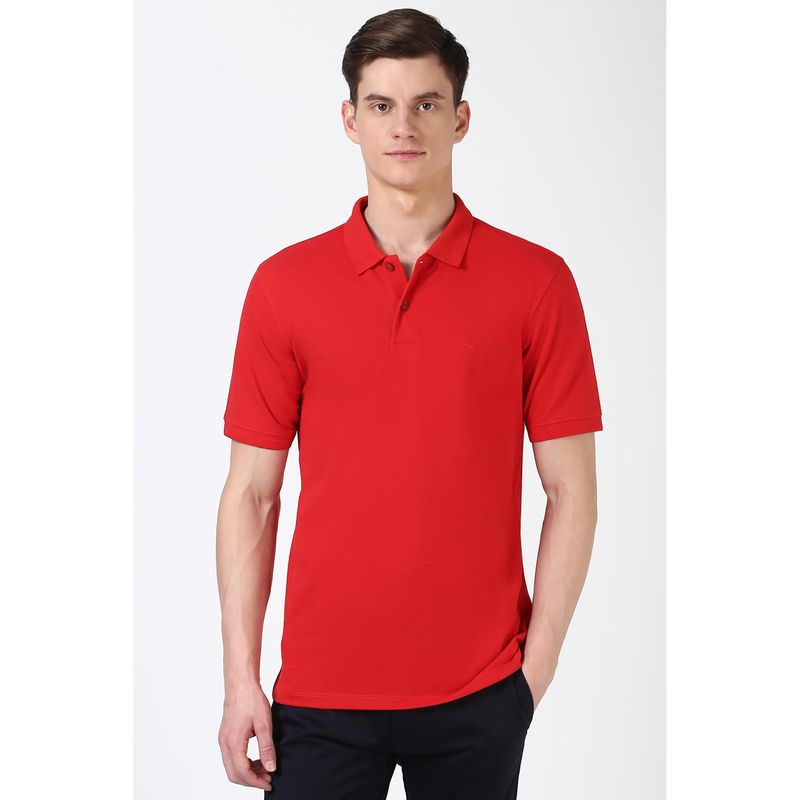 Peter England Men Red Solid Polo Neck Polo T-Shirts (S)