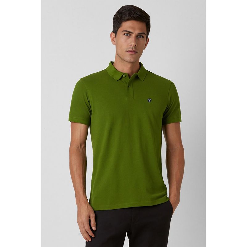 Van Heusen Men Green Solid Polo T-Shirt (L)