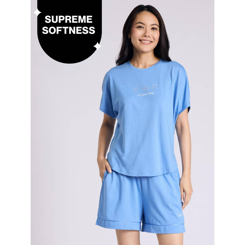 Buttery Soft Modal Cotton Shorts Coord Set With Round Neck Graphic Tee Nys940 Blue Nautical (M)