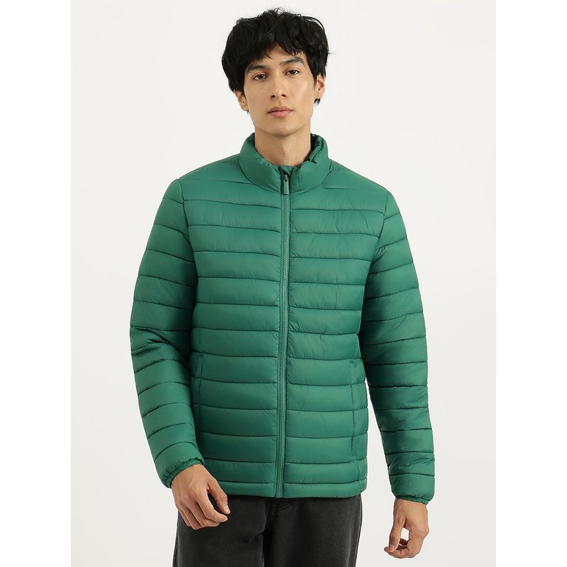 United Colors of Benetton Green Regular Fit High Neck Solid Puffer Jacket (L)