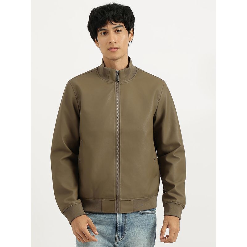 United Colors of Benetton Brown Regular Fit High Neck Solid Jacket (M)