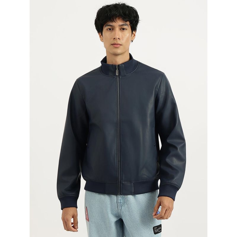 United Colors of Benetton Blue Regular Fit High Neck Solid Jacket (3XL)