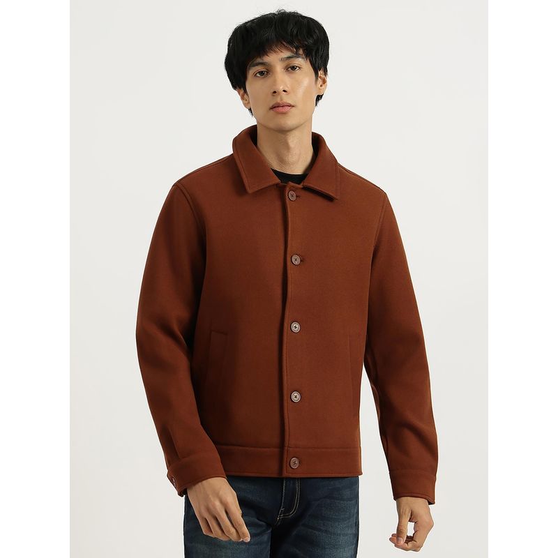 United Colors of Benetton Brown Regular Fit Spread Collar Solid Jacket (M)