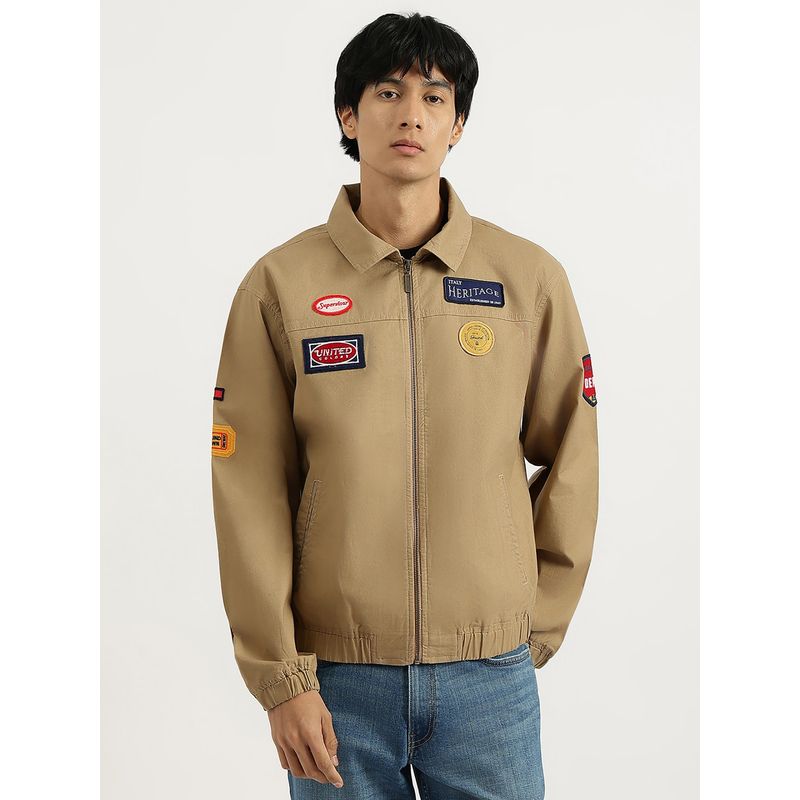 United Colors of Benetton Brown Regular Fit Spread Collar Applique Jacket (XL)