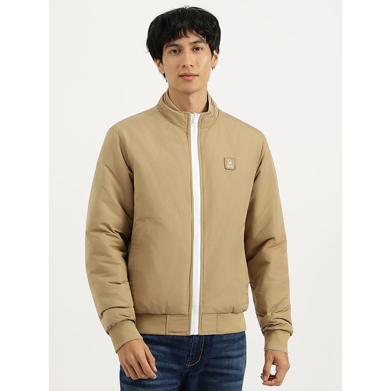 United Colors of Benetton White Regular Fit High Neck Solid Reversible Jacket (S)