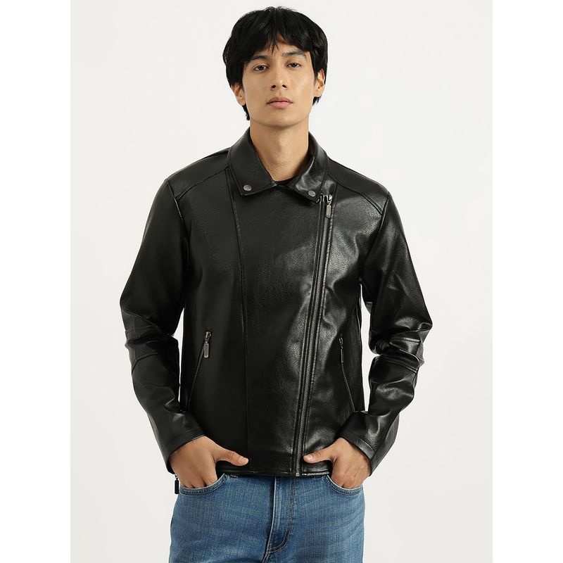 United Colors of Benetton Black Regular Fit Collared Solid Biker Jacket (3XL)