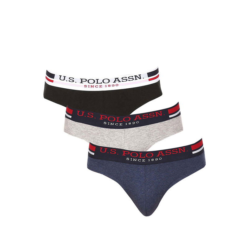 U.S. POLO ASSN. Men Assorted I006 Branded Waist Cotton Briefs Multi-Color (Pack of 3) (M)