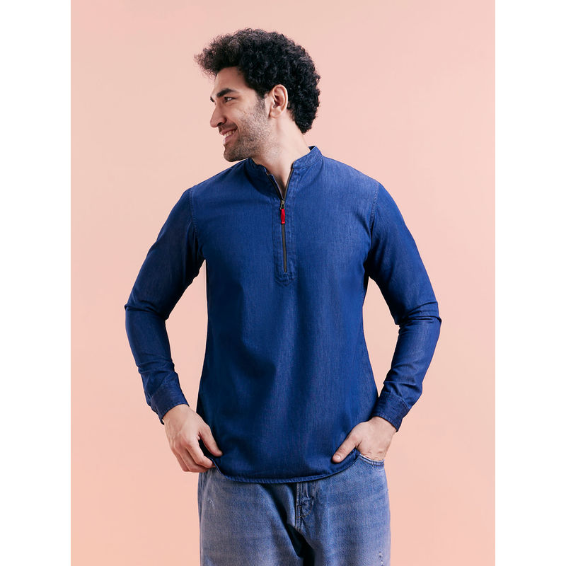KISAH Men Blue Solid Denim Short Kurta (38)