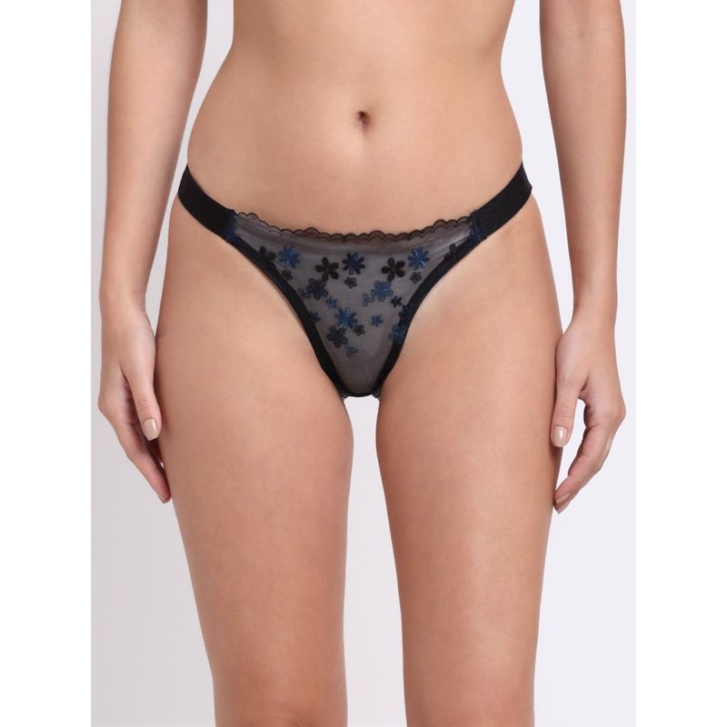 AOBA Women Blue & Black Self Design Lace Thongs (S)