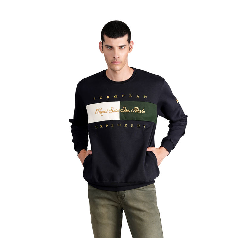 Cantabil Men Navy Blue Printed Casual Sweatshirt (M)