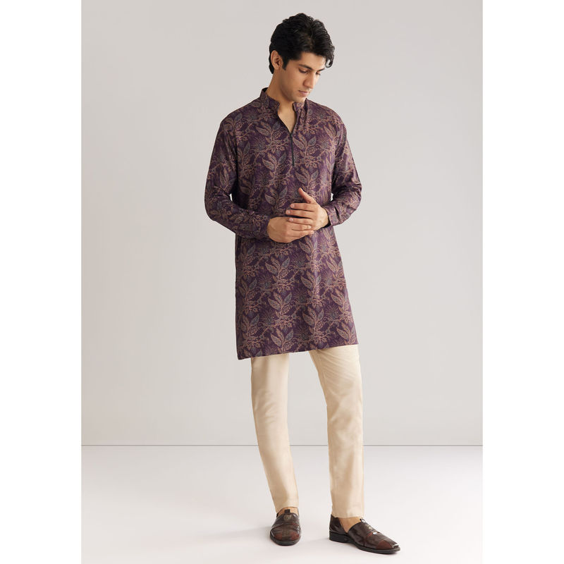 KALKI FASHION Purple Pashmina Zipper Kurta with Pant (2XL)