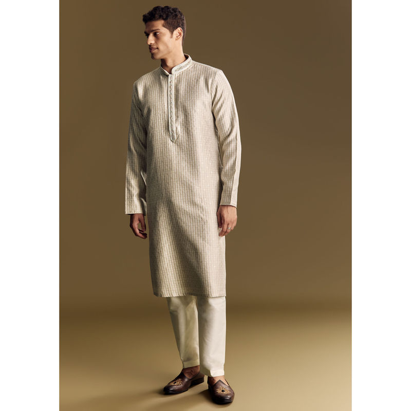 KALKI FASHION Beige Banarasi Jacquard Kurta with Pant (XL)