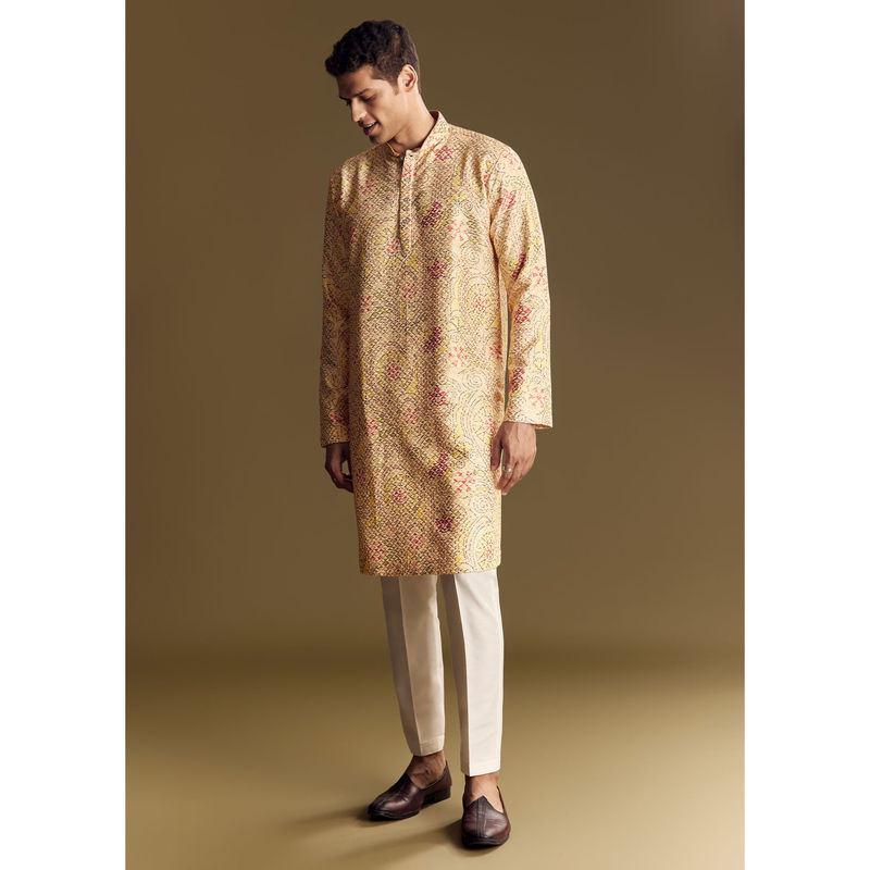 KALKI FASHION Beige Linen Minimalist Detailing Kurta with Pant (2XL)