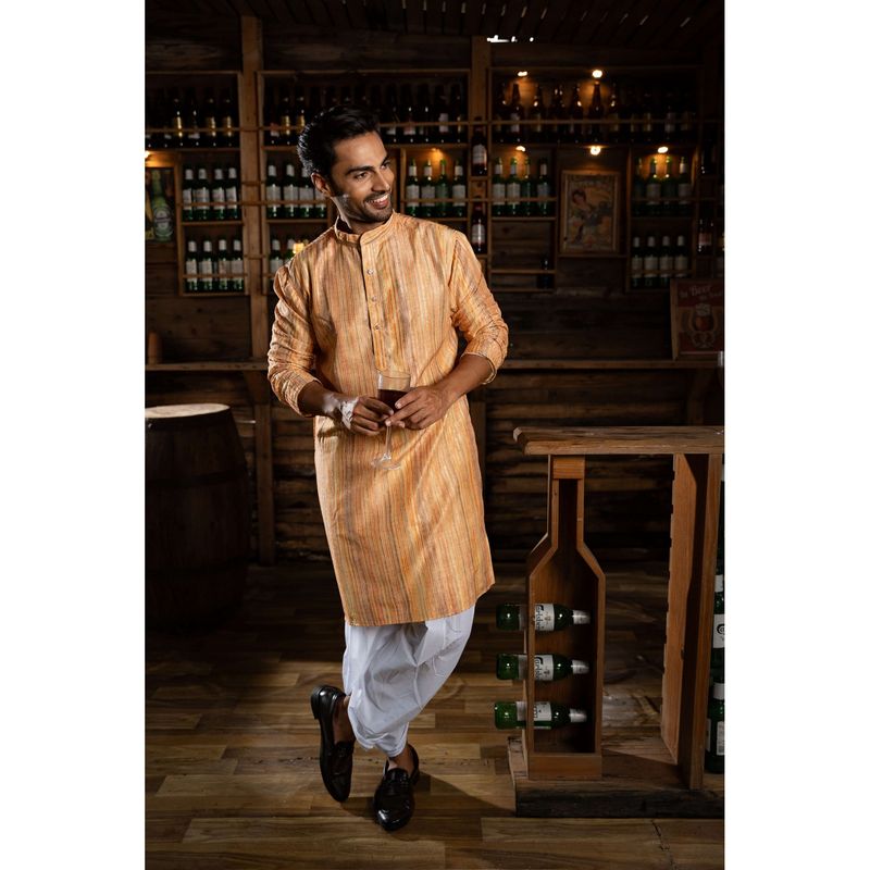 SHASAK Men Multi-Color Cotton Zari Regular Fit Kurta (S)